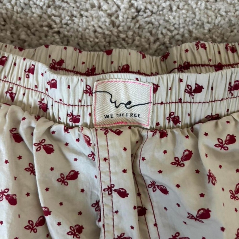 Free People cream & white shorts with red polka dots and small red bird graphic - Picture 3 of 7